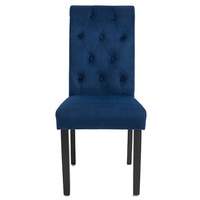 Chaise de salle à manger en velours tufté bleu marine, design boutonné en losange, pieds en bois massif, durable, moderne, pour usage commercial et hôtelier, certifiée BSCI