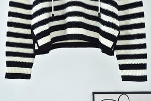 <span class=keywords><strong>Pull</strong></span> à capuche en tricot <span class=keywords><strong>rayé</strong></span> noir et blanc décontracté pour femme, col <span class=keywords><strong>marin</strong></span>, cordon de serrage, manches longues - Product Image 6