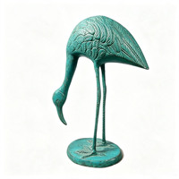 Ensemble de 2 statues de flamants roses en aluminium, finition verdigris, sculptures d'oiseaux, art pour extérieur, jardin, étang, pelouse, patio, décoration de la maison, ornement