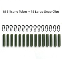 Kit de pêche à la carpe européen 30 pièces : 15 tubes en silicone et 15 clips à pression, manchons anti-emmêlement souples et résistants à l'usure (taille moyenne et grande)