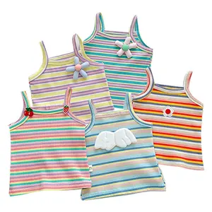 아기 민소매 탑, 여름 무지개 줄무늬 조끼, 얇은 아기 소녀 멜빵 티셔츠