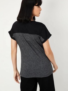 EVER GLOW Women's Asymmetric Color Blocked Cap Sleeve T-Shirt Knitted <b>Turtleneck</b> Breathable Regular Fit Summer Logo Anti-UV - Product Image 2