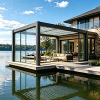 Véranda motorisée rectangulaire moderne à grande portée de qualité ingénierie RKOVE, résistante aux intempéries, au vent, à la pluie et à la neige