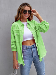 Manches longues Jeans Top Chemise Dames Trou Déchiré Denim Veste <span class=keywords><strong>Manteau</strong></span> Femmes Blouses Casual Revers Top manteaux d'hiver pour dames femmes - Product Image 5