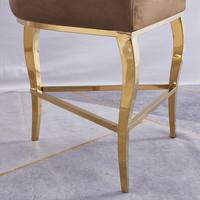 Chaise de bar haute en velours doré pour intérieur, idéale pour mariage, fête, salle à manger, comptoir, bistrot, en acier inoxydable