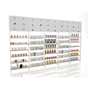 Wooden Skin Care Display Shelf Beauty Supplies Store Cosmetic Shops Name Display Cabinet Business Metal Painting Customized Wood