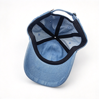 Topi Baseball Custom Berkualitas Tinggi Denim Light Wash Model Dad Hat Bordir Logo Oval Custom Tali Belakang Dapat Disesuaikan Topi Kasual Olahraga