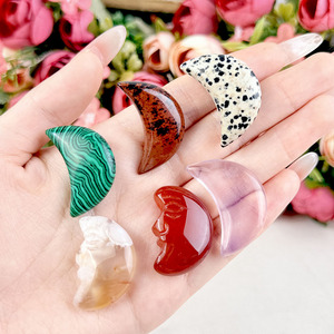 Cristales de Alta Calidad de Múltiples Materiales: Ópalo Rosa, <span class=keywords><strong>Obsidiana</strong></span> Roja, Malaquita, Ágata Floral y Cristal Tallado en Forma de Luna para Decoración - Product Image 1
