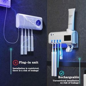 Automatic Toothpaste Dispenser Three-piece Set <b>Toothbrush</b> <b>Holder</b> Dustproof Sticky Suction <b>Wall</b> <b>Mounted</b> Plastic Eco-Friendly USB - Product Image 6