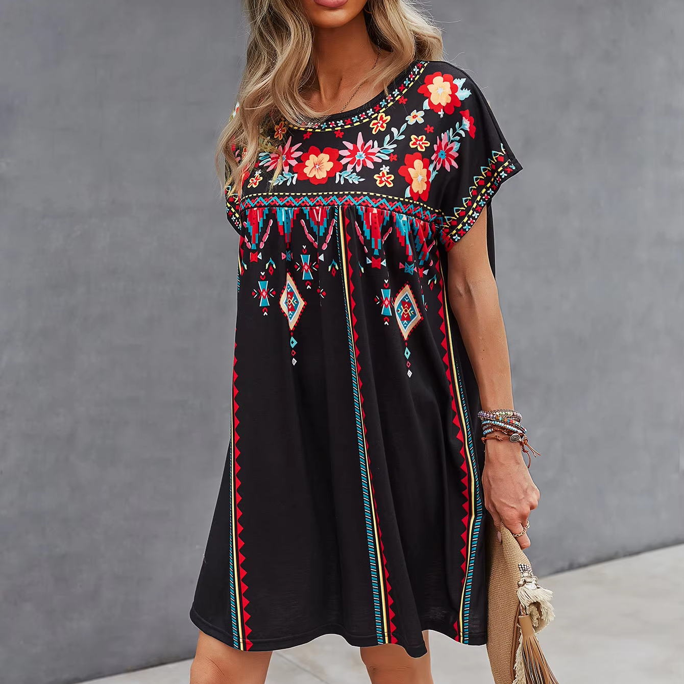 fitted lace wedding dress Real Style Cut and Sew Women's Fashionable Short Sleeve Black 50s Tiered Tunic Layered Spring Summer Mini Dress Loose Comfortable Korean Fashion Chinc main image 1