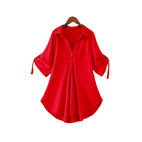 Blusa Casual Elegante de Color Sólido para Mujer, Mangas Tres Cuartos, Estilo Boho, Uso Diario, Excelente Calidad, Encaje y Chifón