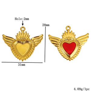 จี้รูปหัวใจวินเทจสแตนเลสชุบทอง 18K สีแดง สำหรับทำสร้อยคอ DIY อุปกรณ์ทำเครื่องประดับรูปหัวใจสไตล์เรโทร - Product Image 2