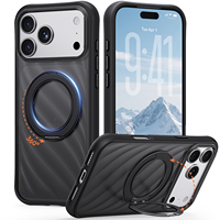 Nueva Funda Magnética Transparente para Teléfono con Anillo de Soporte, Textura Ondulada, Resistente a Impactos, TPU+PC, para iPhone 18 17 16 15 14 Pro Max