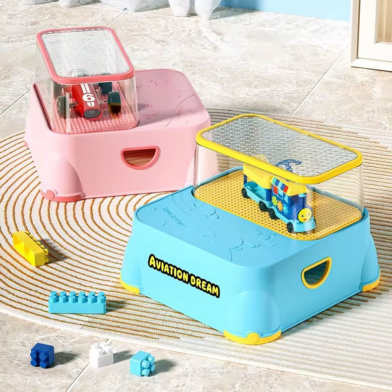 Multipurpose Removable Baby Two Step Stool with Transparent Toy Storage ...