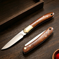 Couteau pliant de poche en acier avec manche en bois, couteaux portables pour le camping, la randonnée, l'EDC, les activités de plein air
