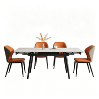Table à manger extensible et coulissante aspect pierre, assemblée, en stratifié, pour petites maisons, style luxe léger, pliable, carrée