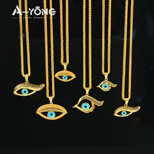 Hot Simple Style Evil Eye Pendant Charms Brass Chain Blue Eye Necklace for Women