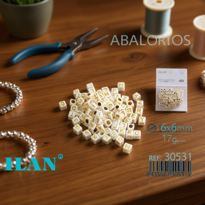 ILAN Abalorios 6x6mm Bianco con lettere dorate 17g per la creazione di gioielli - Product Image 3