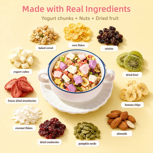 <span class=keywords><strong>Cereales</strong></span> nutritivos de avena horneada, granola, yogur, almendras, yogur liofilizado, arándanos y chips de plátano al por mayor con etiqueta privada - Product Image 4