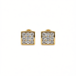 Pendientes de Oro E1395 con Zirconia Redonda, Engaste Geométrico, Joyería Clásica Unisex de Moda - Product Image 1