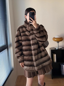 Cappotto Elegante Stile Coniglio-Volpe, Caldo Cappotto Invernale a Maniche Lunghe in Vera <span class=keywords><strong>Pelliccia</strong></span> di <span class=keywords><strong>Castoro</strong></span> per Donne - Product Image 5