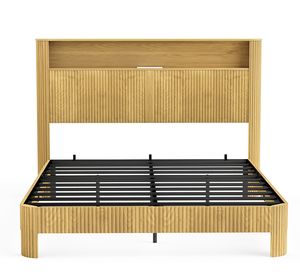 <b>Queen</b> <b>Size</b> Adjustable <b>Bed</b> Frame Storage Headboard Built-in Charging Station Wavy Curved Lines Modern Minimalist - Product Image 5