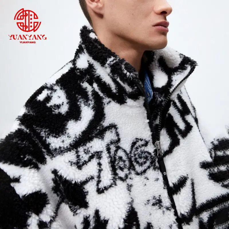 Men Fleece Jacket Oem Custom Sherpa Fleece Men Graphic Printed Soft Warm Winter Outdoor Jacket