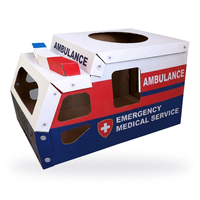Maison pour chat en carton en forme de voiture de secours avec ouverture de toit et barre lumineuse, idéale pour chats d'intérieur - Vente en gros, directement de l'usine