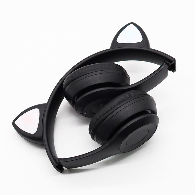 Wireless Headphones Cat Ear with Mic Blue Tooth Glow Light Stereo Bass Helmets Children Gamer Girl Gifts PC Phone Gaming Headset