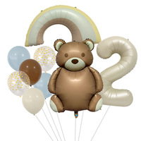 Ballons en feuille mate chiffres, ballons en latex arc-en-ciel, ballons ours en peluche marron café pour décoration de fête