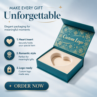 Boîte cadeau magnétique bleu sarcelle personnalisée avec impression sur le couvercle intérieur et panneau décoratif flocon de neige doré pour emballage de cadeau de mariage