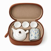 Service à thé portable en céramique Kung Fu avec théière, tasses, boîte de rangement et étui de transport pour l'extérieur, cadeau d'affaires