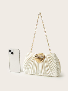 Pochette de soirée plissée en satin pour femme, sac à main élégant avec fermoir en métal et chaîne amovible, idéal pour les soirées - Product Image 5