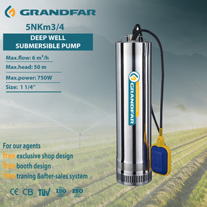 Pompe à eau profonde GRANDFAR 5NKm3/4 1HP en acier inoxydable à haut débit, multi-étages, avec moteur en cuivre pur pour l'irrigation agricole 5NKm3/4 Ultra - Product Image 1