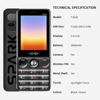 Nouveauté T2820 Téléphone pour seniors Radio FM Triple SIM Clavier 2,8 pouces Téléphone mobile GSM 3600mAh Téléphone à fonctions