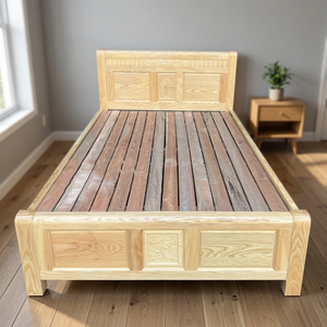 Modern Durable <b>Oak</b> Platform Single Bed with Storage and Soft Wall Panel Design Size 1m-2m for Home Furniture - Product Image 2