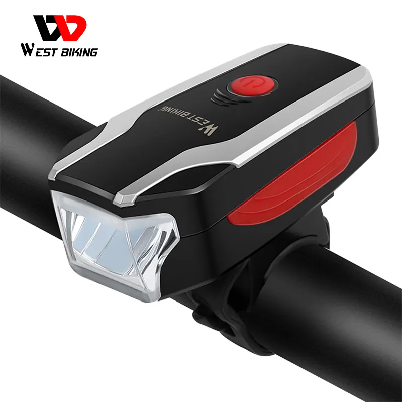 WEST BIKING USB Charge Cycling Light Electric Horn Bike Front Light Handlebar Bike LED Flashlight USB Rechargeable Bicycle Light