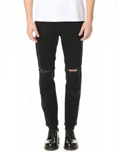 Royal wolf jeans manufacturer black wash ripped cut knee tonal splatter paint slim fit stained jeans custom pants