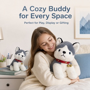 Adorable peluche Husky en tissu doux de haute qualité, adorable <span class=keywords><strong>chien</strong></span> de dessin animé en peluche avec clochette pour les amoureux des animaux, décoration de canapé - Product Image 6