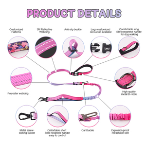 UMIONE Guinzaglio per Cani di Lusso Personalizzato con Motivo Floreale, Manico Riflettente in Nylon, Elastico Regolabile per Passeggiate a Mani Libere - Product Image 3