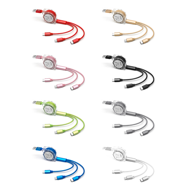 New Trend Multi-Function Usb Charging Cable for Mobile Phone Charger Cable, 100CM 3 in 1 Retractable Charging Cable
