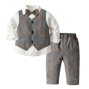 Nouvelle robe pour enfants, gilet à carreaux, chemise à manches longues blanche, <span class=keywords><strong>pantalon</strong></span> long, costume <span class=keywords><strong>anglais</strong></span> pour enfants, costume pour enfants, petit costume pour enfants - Product Image 3