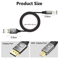 Câble Mini DP vers DP bidirectionnel 8K60Hz 4K144Hz 32,4 Gbps HD plaqué or 1m 2m 3m Câble Mini 8K