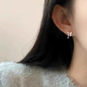 FY-ED422 <strong>Fine</strong> <strong>Stud</strong> <strong>Earrings</strong> for Women S925 Sterling Silver Instagram Niche Bow Design Star-Shaped Sleeping <strong>Earrings</strong> Ear Piercing - Product Image 5
