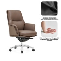 Chaise de bureau exécutive en cuir véritable avec base ergonomique en aluminium pour une utilisation confortable sur une longue durée, idéale pour l'école, la maison, le bureau et l'atelier