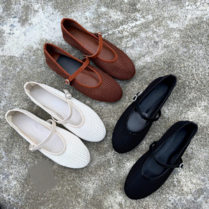 <span class=keywords><strong>Chaussures</strong></span> Mary Jane en maille unie pour <span class=keywords><strong>femme</strong></span>, nouvelle collection printemps-été 2026, plates, ajourées, respirantes, à bride unique, polyvalentes, semelle extérieure en caoutchouc - Product Image 1