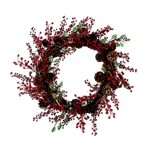 พวงหรีดคริสต์มาสประดิษฐ์แบบดั้งเดิม ขนาด 50 ซม. ทำมือ เป็นมิตรกับสิ่งแวดล้อม ประดับด้วยผลเบอร์รี่สีแดงและลูกสน สำหรับตกแต่งเตาผิงและหน้าต่าง - Product Image 1