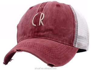 Coton Polyester 6 Panneau Broderie Distress Heavy Washed Vintage Summer Trucker Casquette Réglable Chapeau - Product Image 3
