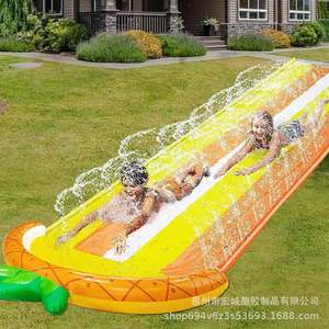 Inflatable Double Water Slide Yellow Outdoor Summer Play Toy For Kids Home Use - Product Image 1