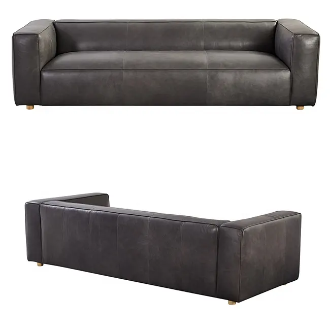 Modern basit tarzı deri kanepe saf siyah renk 4 koltuk kanepe ofis Bar oturma odası için uzun kanepe